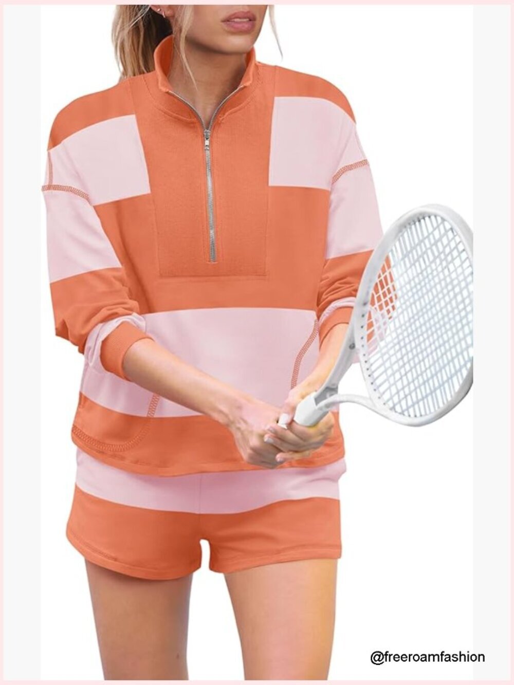Striped Two Piece Workout Set Oversized Lounge Top and Shorts with Pockets